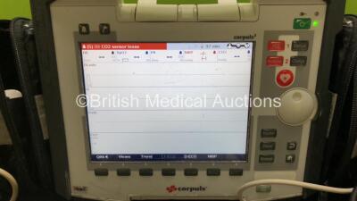 GS Corpuls3 Slim Defibrillator Ref : 04301 with Corpuls Patient Box Ref : 04200 with Pacer, Oximetry, ECG-D, ECG-M, CO2, CPR, NIBP and Printer Options, 4 and 6 Lead ECG Leads, SPO2 Finger Sensor, Cuff and Hose, Paddle Lead, CO2 Cable, 3 x Batteries and Co - 2