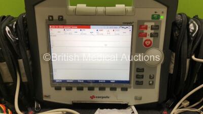 GS Corpuls3 Slim Defibrillator Ref : 04301 with Corpuls Patient Box Ref : 04200 with Pacer, Oximetry, ECG-D, ECG-M, CO2, CPR, NIBP and Printer Options, 4 and 6 Lead ECG Leads, SPO2 Finger Sensor, Cuff and Hose, Paddle Lead, CO2 Cable, 3 x Batteries and Co - 2