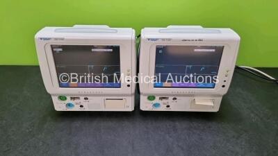 2 x Fukuda Denshi Dynascope DS-7100 Touch Screen Patient Monitors *Mfd 2012* (Both Power Up) Including ECG, SpO2, TEMP, NIBP, BP and Printer Options *SN 50000059 / 50000057*