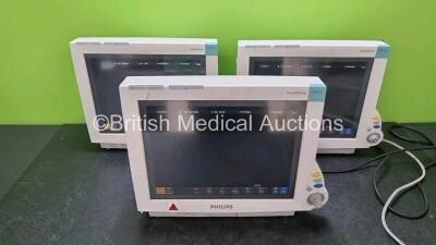 3 x Philips IntelliVue MP70 Touch Screen Patient Monitors (All Power Up, 1 x Missing Dial)