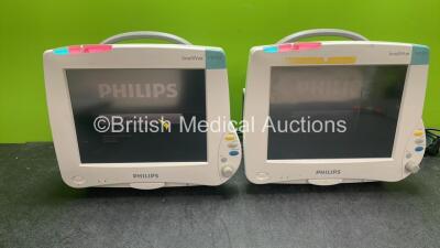 2 x Philips IntelliVue MP50 Patient Monitors (Both Power Up)