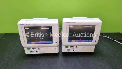 2 x Fukuda Denshi Dynascope DS-7100 Touch Screen Patient Monitors *Mfd 2012* (Both Power Up) Including ECG, SpO2, TEMP, NIBP, BP and Printer Options *SN 50000076 / 50000077*