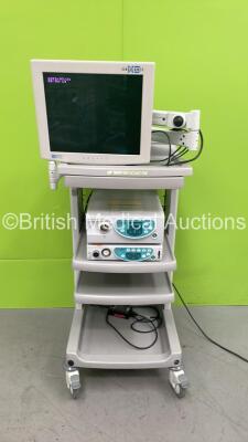 EUK Stack Trolley with NDS Radiance Monitor, Fuji Fujinon System 4400 Light Source and Fuji Fujinon System 4400 Processor (Powers Up) *S/N 2V396A10*