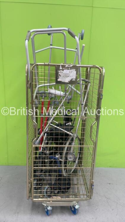 Mixed Cage Including Zimmer Frames and Crutches (Cage Not Included)