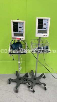 2 x Mindray Datascope Accutorr Plus Vital Signs Monitors on Stands (Both Draw Power - Blank Screens) *S/N A722036-B2 - A739643-C5*