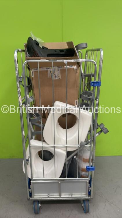 Mixed Cage Including Crutches, Commode Seats and Orthopedic Boots (Cage Not Included)