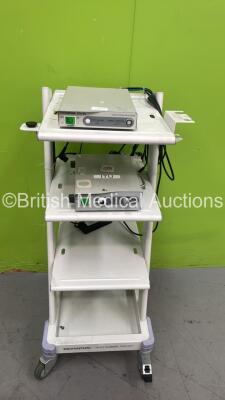 Olympus TC-C1 Trolley with Olympus OTV-SC Digital Signal Processor (Damaged -Spares and Repairs - No Power) and Olympus CLH-SC Light Source (Powers Up with Good Bulb) *S/N 7305600 / 7313662*