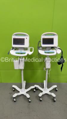 2 x Welch Allyn 6000 Series Vital Signs Monitors on Stands with Leads (Both Power Up) *S/N 103002944512 / 103002131012*