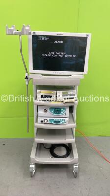 Stack Trolley with Storz WideView HD Monitor, Sony UP-21MD Color Video Printer, Sony DVO-1000MD DVD Recorder, Fuji Fujinon System 4400 Light Source and Fuji Fujinon System 4400 Processor (Powers Up - Low Battery Message Displayed) *S/N 2V396A130 / 2S082A1