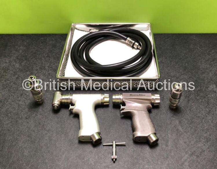 Job Lot Including 2 x MicroAire Handpieces with 2 x Attachments, Chuck Key and Hose in Tray