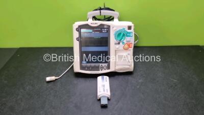 Philips Heartstart MRx Defibrillator Including Pacer, ECG, SpO2, NIBP, CO2 and Printer Options (Powers Up) with 1 x Philips M3538A Battery, 1 x Paddle lead, 1 x 3 Lead ECG Lead and 1 x M3725A Test Load