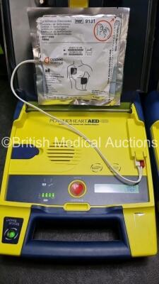 3 x Cardiac Science Powerheart AED G3 Automated External Defibrillators (All Power Up with Stock Battery Stock Battery Not Included) In Carry Case with 3 x In Date Electrode Packs - 4