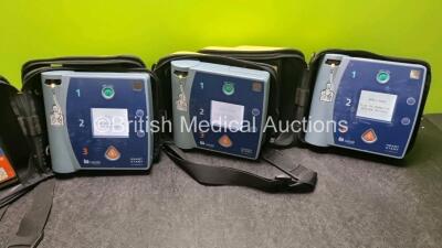 3 x Laerdal Heartstart FR2+ Defibrillators (All Power Up with Stock Batteries, Batteries Not Included) In Carry Cases