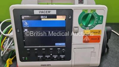 Philips Heartstart XL+ Defibrillator (Powers Up) Including Pacer, ECG and Printer Options with 1 x Paddle Lead and 1 x 3 Lead ECG Lead - 2