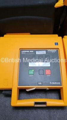 2 x Medtronic Physio Control Lifepak 500 Automated External Defibrillators (Both Power Up) In Carry Case - 3