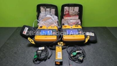 2 x Medtronic Physio Control Lifepak 1000 Defibrillators *Mfd 2016 / 2019* (Both Power Up) with 2 x 3 Lead ECG Lead , 5 x in Date Electrode Packs and 3 x Physio Control 1000 Batteries *Li/Mn02*