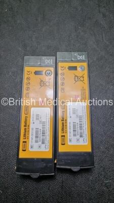 2 x Medtronic Physio Control Lifepak 1000 Defibrillators *Mfd 2019 / 2015* (Both Power Up) with 2 x 3 Lead ECG Lead and 4 x Physio Control 1000 Batteries *Li/Mn02* - 6