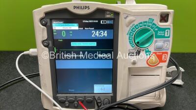 Philips Heartstart MRx Defibrillator Including Pacer, ECG and Printer Options with 1 x 3 Lead ECG Lead, 1 x Paddle Lead, 1 x M3539A Module, 1 x M3538A Battery and 1 x Philips M3725A Test Load (Powers Up with Device Error-See Photo) - 2