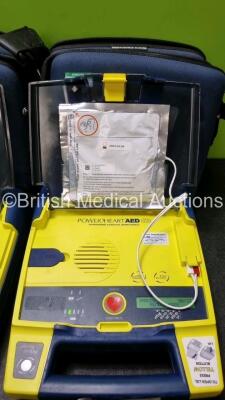 3 x Cardiac Science Powerheart AED G3 Automated External Defibrillators (All Power Up with Stock Battery Stock Battery Not Included) In Carry Case with 3 x In Date Electrode Packs and 1 x Ambu Res Cue Mask - 2