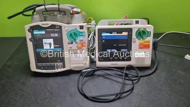 Job Lot Including 1 x Philips Heartstart MRx Defibrillator Including Pacer, ECG and Printer Options with 1 x Paddle Lead, Paddle Dock , 1 x M3538A Battery and 1 x Philips M3539A Module and 1 x 3 Lead ECG Lead (Powers Up) and 1 x Philips Heartstart XL+ De