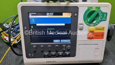 Philips Heartstart XL+ Defibrillator (Powers Up) Including Pacer, ECG, SpO2 and Printer Options with 1 x 3 Lead ECG Lead, 1 x Paddle Lead, 1 x SpO2 Finger Sensor and 1 x Battery *SN US91202229* - 2