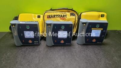 3 x Laerdal Heartstart FR2 Defibrillators (All Power Up with Stock Batteries, Batteries Not Included) In Carry Cases