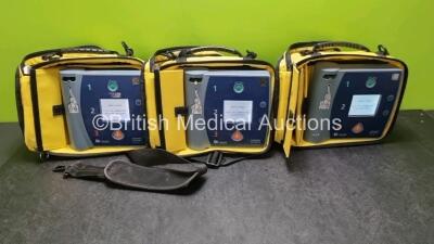 3 x Laerdal Heartstart FR2+ Defibrillators (All Power Up with Stock Batteries, Batteries Not Included) In Carry Cases