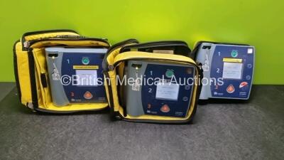 3 x Laerdal Heartstart FR2+ Defibrillators (All Power Up with Stock Batteries, Batteries Not Included) In Carry Cases