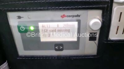 GS Corpuls3 Slim Defibrillator Ref : 04301 (Powers Up) with Corpuls Patient Box Ref : 04200 (Powers Up) with Pacer, Oximetry, ECG-D, ECG-M, CO2, CPR, NIBP and Printer Options, 4 and 6 Lead ECG Leads, SPO2 Finger Sensor, Hose, Paddle Lead, CO2 Cable, 3 x B - 9