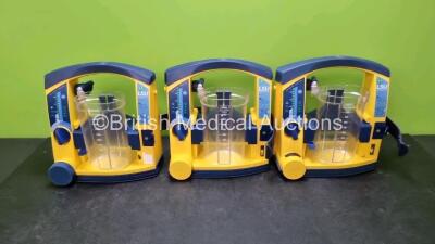 3 x LSU Laerdal Suction Units (All Power Up) with 3 x Cups *All Missing Lids*and 3 x Batteries *SN 7821468308 / 78391472816 / 78271469701*