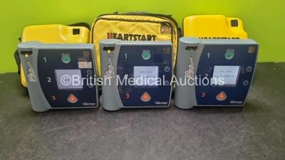 3 x Laerdal Heartstart FR2 Defibrillators (All Power Up) In Carry Case with 1 x Philips M3863A Battery *Install Before 2024*