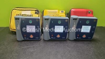 3 x Laerdal Heartstart FR2+ Defibrillators (All Power Up) In Carry Case with 1 x Philips M3863A Battery *Install Before 2024*