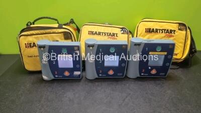 3 x Laerdal Heartstart FR2+ Defibrillators (All Power Up with Stock Battery, Battery Not Included) In Carry Case