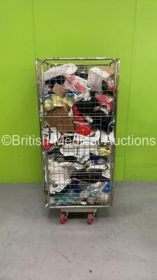 Cage of Various Consumables Including BP Cuffs, Face Masks, Bandages and Blood Glucose Strips *Cage Not Included*