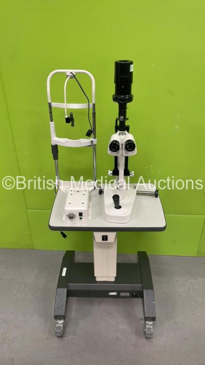 Pacific Optics Modop YZ5FI Slit Lamp with 2 x 12.5x Eyepiece and Chin Rest on Motorized Table (Unable to Test Due to Power Supply Not Fitted)