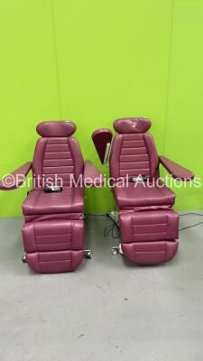 2 x Cosmoderm Electric Therapy Chairs with Controllers (1 Powers Up with Damaged Arm Rest- 1 No Power) *SN 41593, NA*