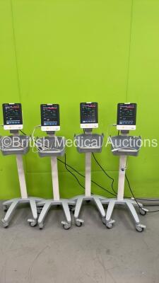 4 x Mindray VS-900 Patient Monitor on Stands Including SpO2 and NIBP Options (All Power Up) *SN FV-04039081, FV-040-39050, FV-18051479, FV-13046692*