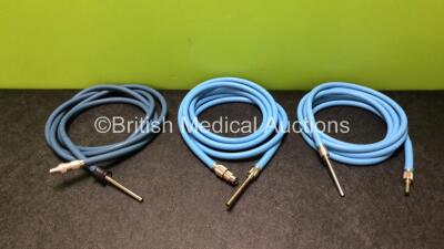 3 x Fibre Optic Light Source Cables Including 2 x Smith & Nephew 7205178 Cables (1 x Slight Damage to Casing - See Photos)