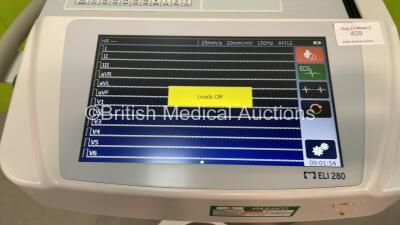 Mortara ELI 280 ECG Machine on Stand with 10 Lead ECG Lead (Powers Up with Damage-See Photo) *SN 120530001283* - 2