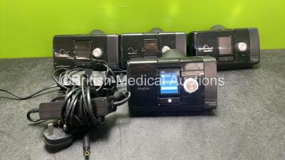 4 x ResMed AirSense 10 Autoset CPAP Units with 2 x AC Power Supplies (All Power Up, 1 with Missing Side Cover / Humidifier Unit-See Photo) *SN 23222995008, 23212775136, 23172029028, 23182633477*