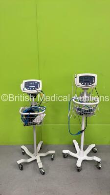 1 x Welch Allyn S53NTO Patient Monitor on Stand and 1 x Welch Allyn 53N0O Patient Monitor on Stand (Both Power Up)