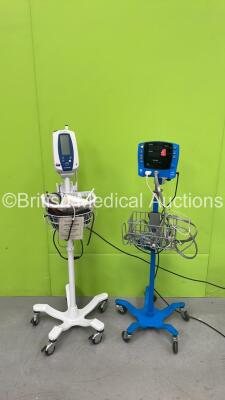 Mixed Lot Including 1 x GE V100 Dinamap Patient Monitor on Stand and 1 x Welch Allyn Patient Monitor on Stand (Both Power Up) *SN