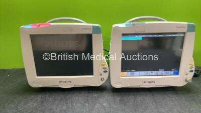 2 x Philips IntelliVue MP50 Patient Monitors (Both Power Up, 1 with Missing Dial-See Photo)