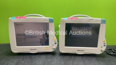 2 x Philips IntelliVue MP50 Patient Monitors (Both Power Up)