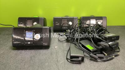 4 x ResMed AirSense 10 Autoset CPAP Units with 4 x AC Power Supplies (All Power Up)