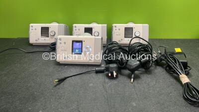 4 x ResMed AirSense 10 For Her CPAP Units with 4 x AC Power Supplies (All Power Up, 2 with Missing Side Covers / Humidifier Units-See Photos)