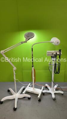 Mixed Lot Including 1 x Daylight DE/22080 Light on Stand (Powers Up) 1 x Daray Medical Light on Stand (No Power) 1 x Welch Allyn 767 Series Wall Mounted Otoscope with 1 x Attachment (Powers Up) *SN 12142, 1029875551, NA*