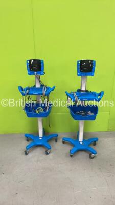 2 x GE V100 Dinamap Patient Monitors on Stands with 2 x AC Power Supplies (Both Power Up, 1 with Error-See Photo) *SN SH614419754SA, NA*