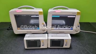 2 x Philips IntelliVue MP30 Patient Monitors (Both Power Up) with 2 x Philips Intellivue X2 Handheld Patient Monitors Including ECG, SpO2, NBP, Press and Temp Options and 2 x Philips M40607A Batteries (Both Power Up) *SN DE03763331 / DE72874636 / DE728498