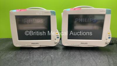 2 x Philips IntelliVue MP50 Patient Monitors (Both Power Up)